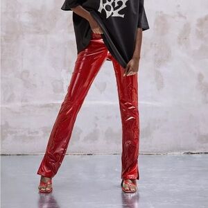 boohoo by kourtney kardashian red vinyl leather pants